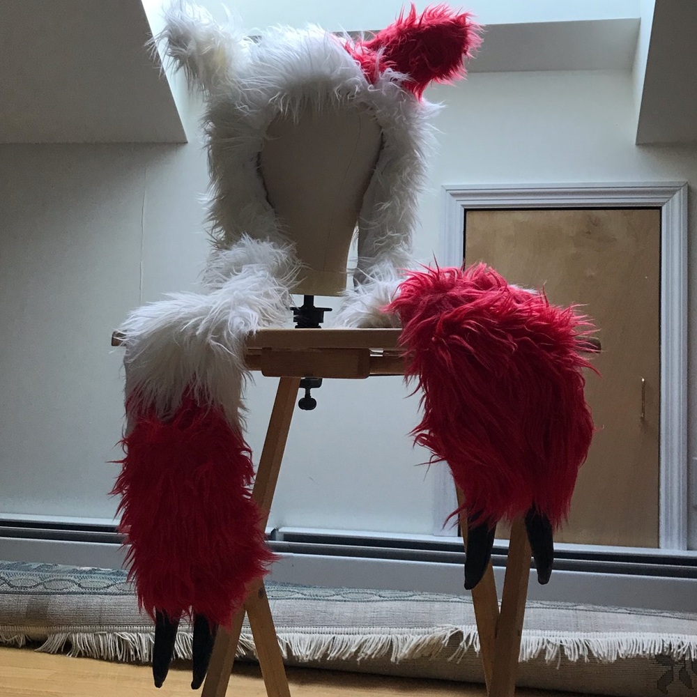 Red White Hood w/Scarf Pockets Festival Rave